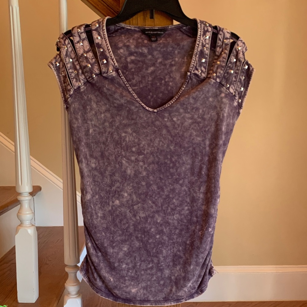 Rock & Republic Distressed Purple Studded Muscle Tee